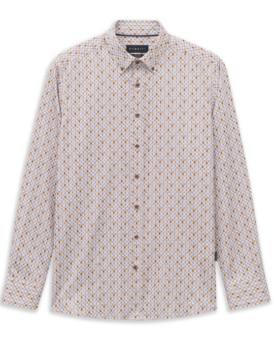Bugatti Long Sleeve Cotton Shirt | Blue Tan