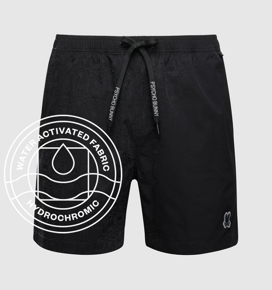 Psycho Bunny Mens Samos Hydrochromic Printed Swim Trunk 6" | Black 2