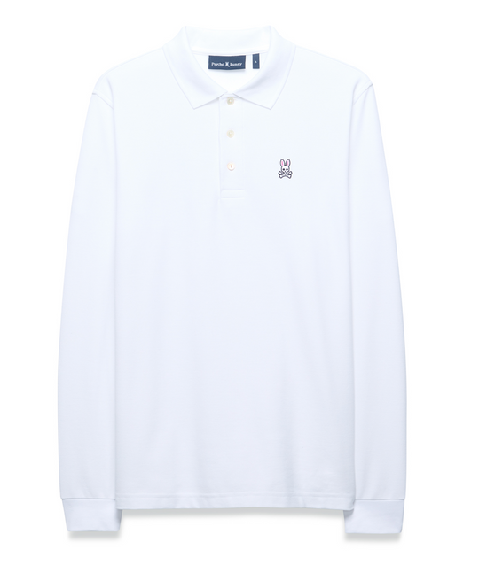 Psycho Bunny Mens Classic Long Sleeve Polo | White