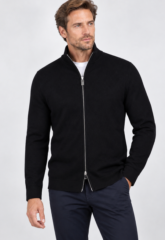 7 Downie St. Full Zip Merino Wool Sweater | Black