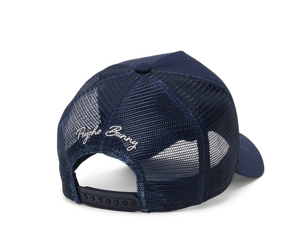 Psycho Bunny Mens Drew Trucker Cap | Baritone Blue