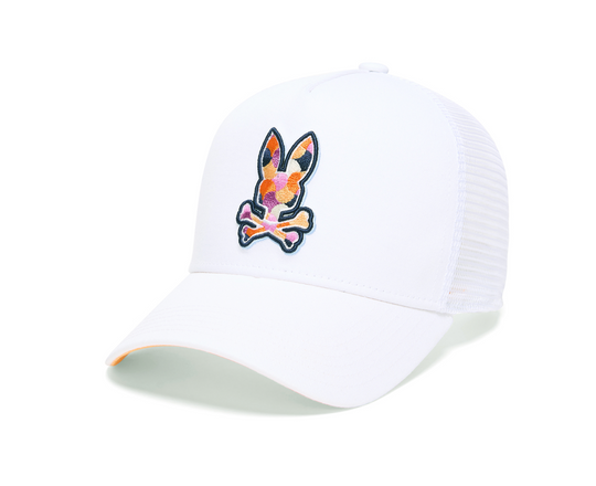 Psycho Bunny Mens Ethan Trucker Cap | White