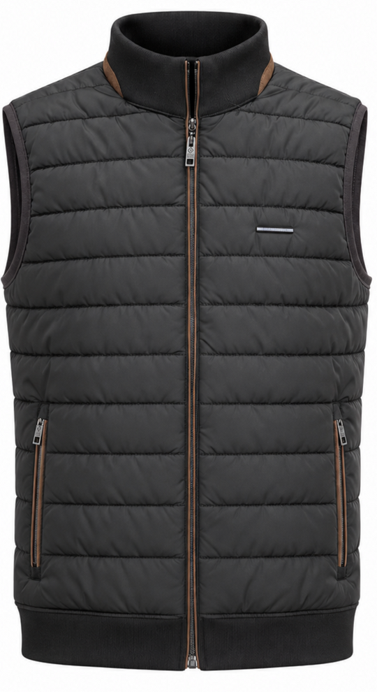 Point Zero Quilted Vest with Faux Suede | Black