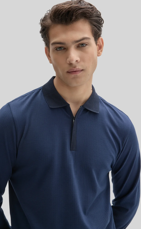 Robert Barakett Whistler Long Sleeve Placket Zip Polo | Dark Caspian