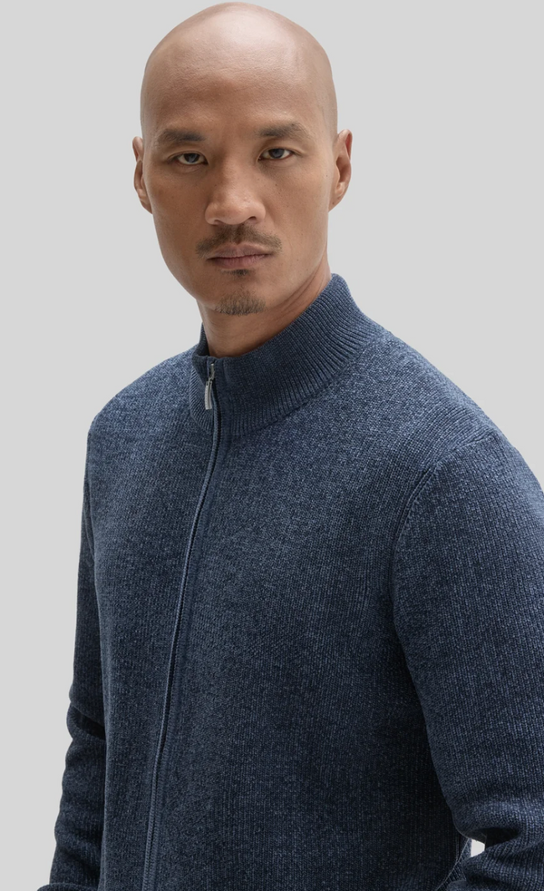 Robert Barakett Idris Full Zip Mock Neck Sweater | Dark Indigo