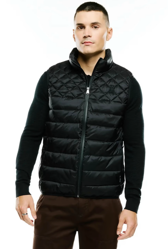 Psycho Bunny Mens Emerik Quilted Puffer Vest | Black
