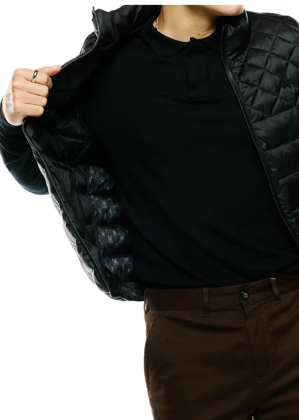 Psycho Bunny Mens Emerik Quilted Puffer Vest | Black