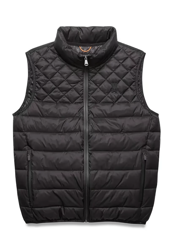 Psycho Bunny Mens Emerik Quilted Puffer Vest | Black