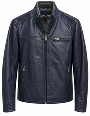 Regency Leather Jacket with Zip out Bib | Navy