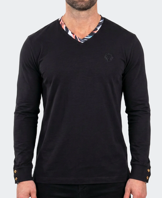Maceoo Edison V-Neck LS Long Sleeve 002 | Black