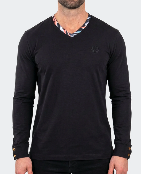 Maceoo Edison V-Neck LS Long Sleeve 002 | Black