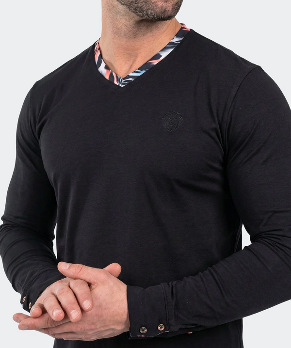 Maceoo Edison V-Neck LS Long Sleeve 002 | Black