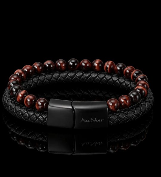 Au Noir Beaded Bracelet Leather Squad | Black Red Tiger