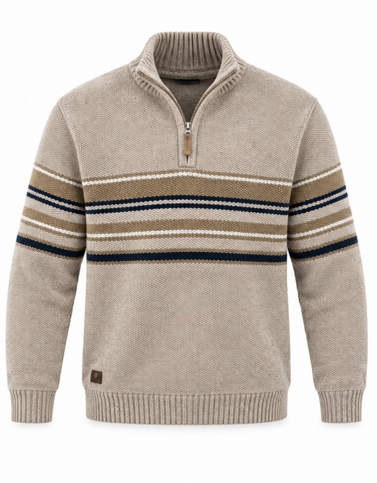 Point Zero Zip Chenille Bonded Sweater | Stone
