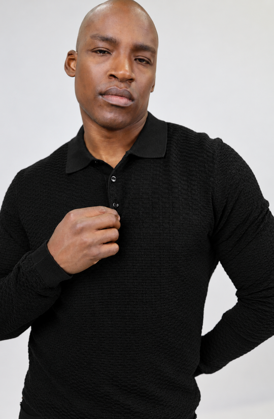 7 Downie Polo Sweater | Black