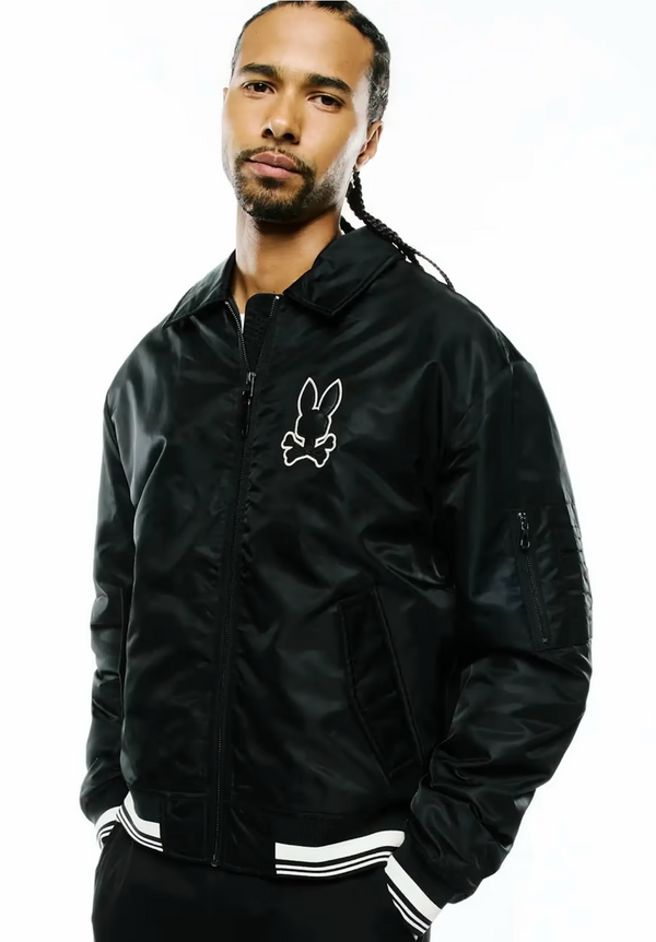 Psycho Bunny Men's Nathaniel Satin Coach Jacket | Black
