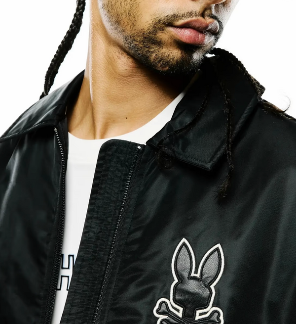 Psycho Bunny Men's Nathaniel Satin Coach Jacket | Black