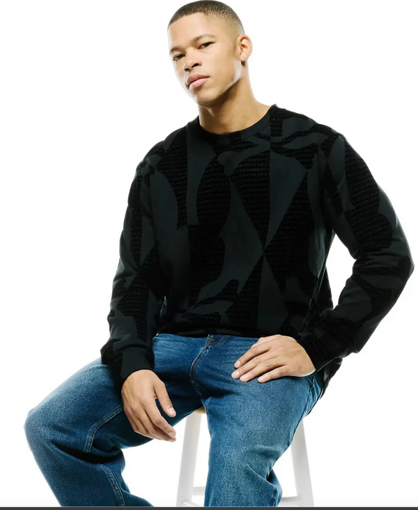 Psycho Bunny Men's Angus Flocked Oversized Crew | Black