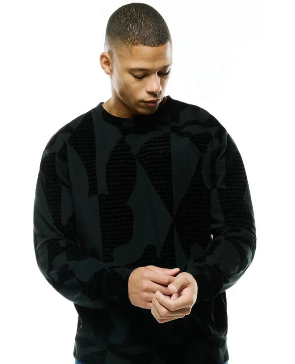 Psycho Bunny Men's Angus Flocked Oversized Crew | Black