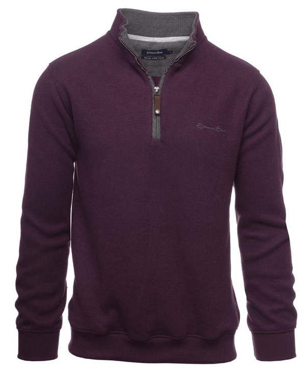 Ethnic Blue 1/4 Zip Sweater Soft Touch | Plum - Caswell's Fine Menswear