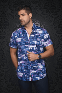 Au Noir 360° Stretch Shirt Short Sleeve | MEDFORD, Navy - Caswell's Fine Menswear