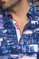 Au Noir 360° Stretch Shirt Short Sleeve | MEDFORD, Navy - Caswell's Fine Menswear