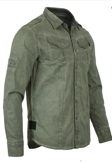 ZIMEGO Men's Stretch Roll-Up Sleeve Shirt Washed Vintage | Green