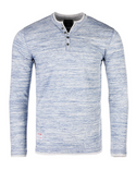 Zimego Long Sleeve Double Layered Y-Neck Fashion Henley | Blue/White