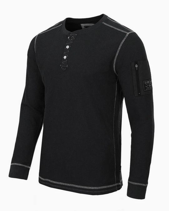 ZIMEGO Men's Casual Long Sleeve Henley Essential Shirt | Black