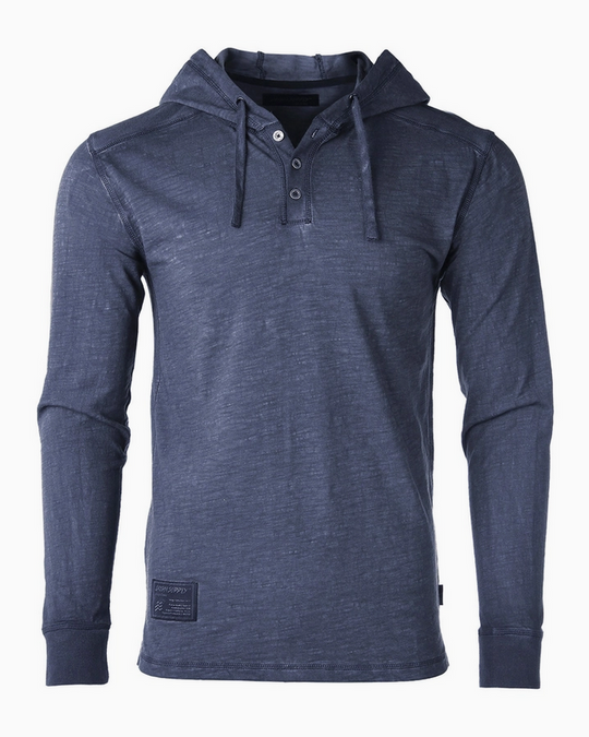 Zimego Vintage Garment Dyed Casual Long Sleeve Hoodie | Navy