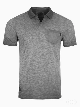 Zimego Vintage Garment Dyed Short Sleeve Polo Shirt | Charcoal