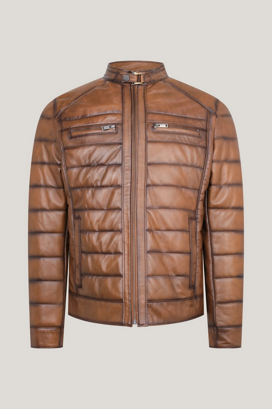 Ron Tomson Roadster Quilted Leather Jacket | BROWN TINT