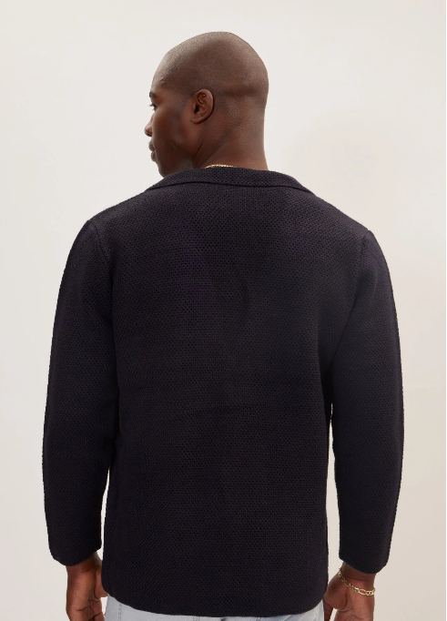 Ron Tomson Knitted Notch Laper Fitted Blazer | Navy