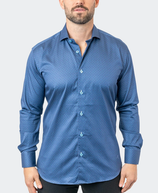 Maceoo Stretch Stamped Shirt01 Bleu