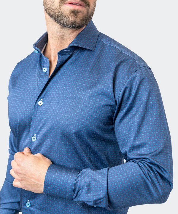 Maceoo Stretch Stamped Shirt01 Blue