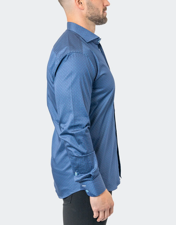 Maceoo Stretch Stamped Shirt01 Blue