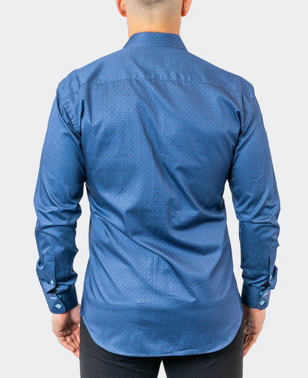 Maceoo Stretch Stamped Shirt01 Blue