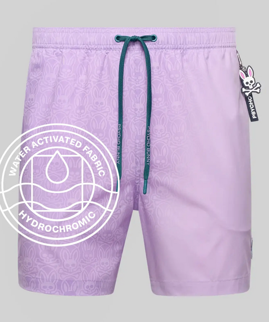 Psycho Bunny Mens Samos Hydrochromic Printed Swim Trunk | Lavendula