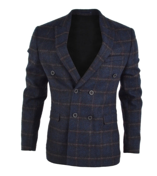 Spazio Double Breasted Wool Blazer | Navy