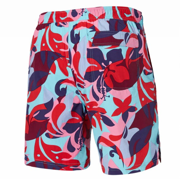 Saxx Go Costal Classic Volley Swim Shorts 7" / Tropical Lens- Red Multi - Caswell's Fine Menswear