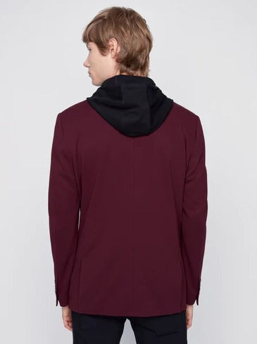 Projek Raw Knit Blazer with Detachable Hood, Burgandy - Caswell's Fine Menswear