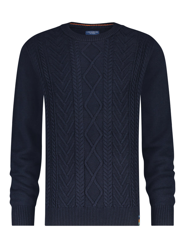 A Fish Named Fred Cable Sweater | Navy - Caswell's Fine Menswear