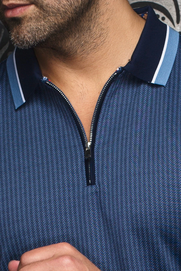 Au Noir Polo Long Sleeve | FEDERICO, Blue - Caswell's Fine Menswear