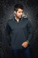 Au Noir Polo Shirt Long Sleeve | FEDERICO, Olive - Caswell's Fine Menswear