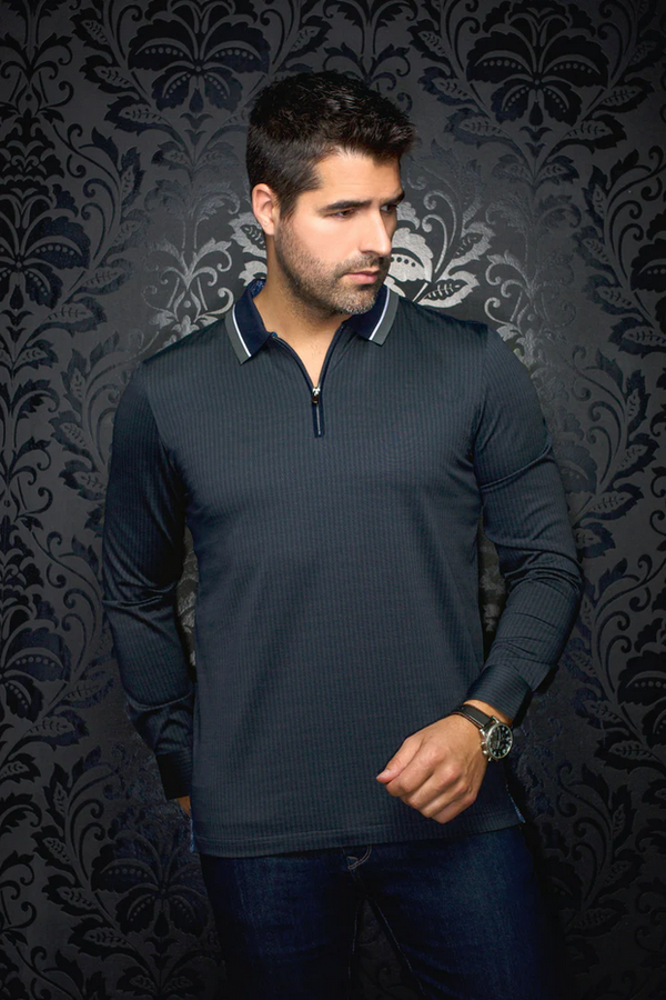 Au Noir Polo Shirt Long Sleeve | FEDERICO, Olive - Caswell's Fine Menswear