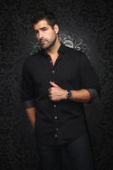Au Noir 360° Stretch Shirt | DUNN, Black - Caswell's Fine Menswear