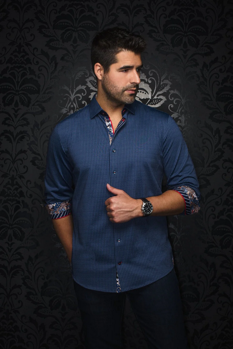 Au Noir 360° Stretch Shirt | BERNADO, Blue - Caswell's Fine Menswear