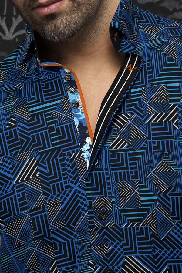 Au Noir Shirt | ARIENZO, Blue - Caswell's Fine Menswear