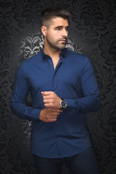 Au Noir Shirt Alexander Extra Stretch NDL, Navy - Caswell's Fine Menswear