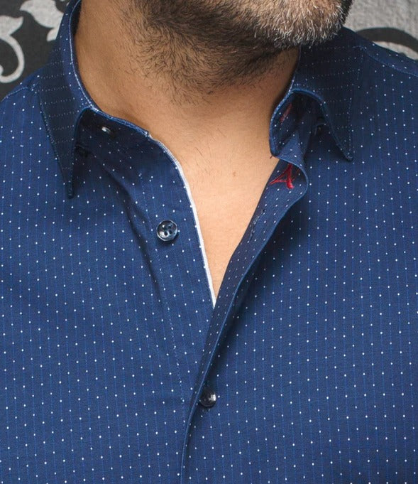 Au Noir Shirt Alexander Extra Stretch NDL, Navy - Caswell's Fine Menswear